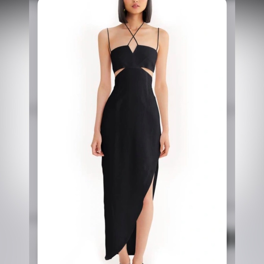 RUMER NWT Freya Black Linen Cut Out Maxi Dress M Reverie - Picture 1 of 13